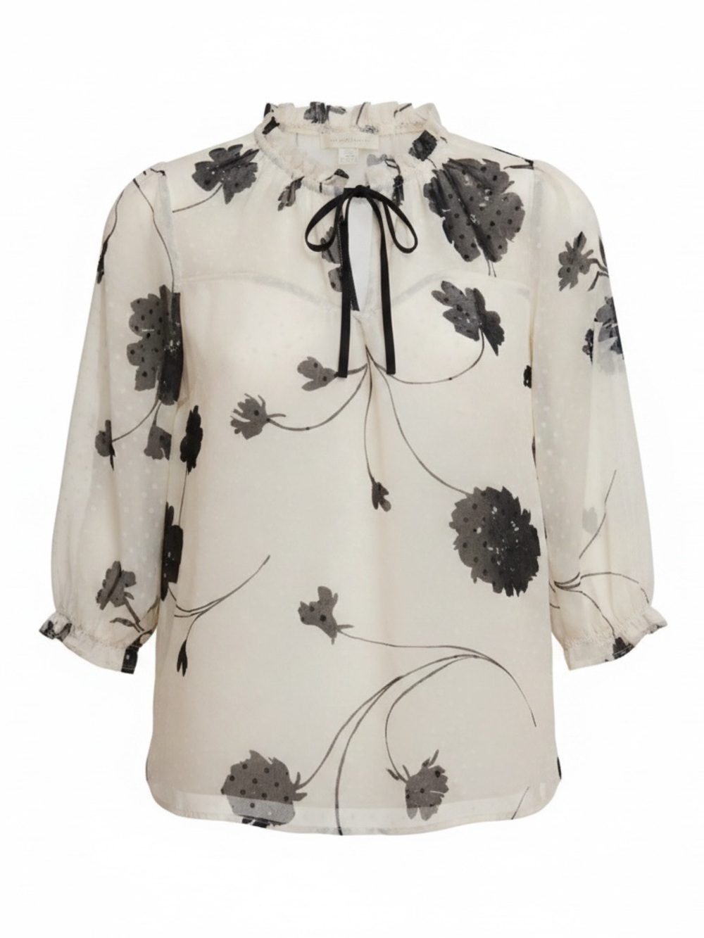 Monteau Cream and Black Floral Blouse